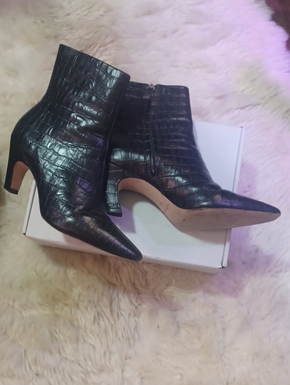 EVERLANE Midnight Blue Black Alligator Poity Ankle Boots 9.5